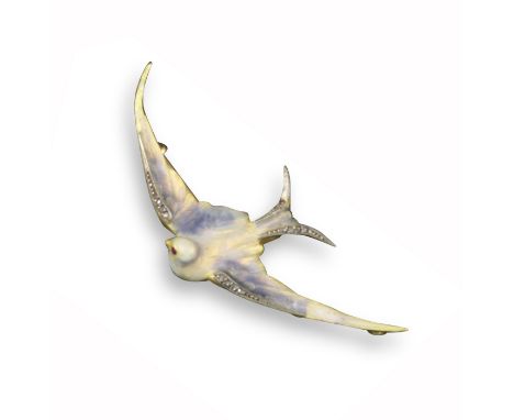 An Art Nouveau enamel and diamond swallow brooch, decorated with iridescent enamel and diamonds, pendant loops to the reverse