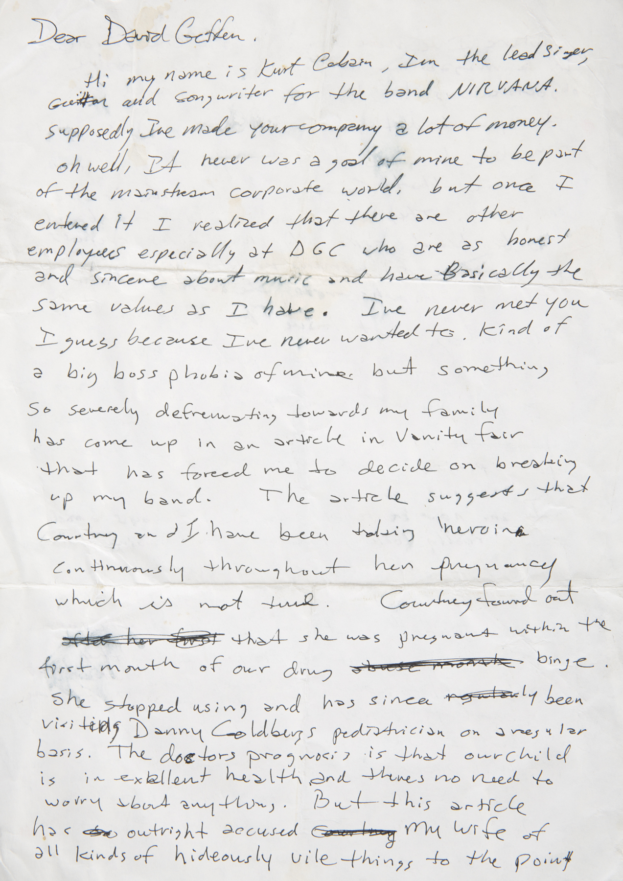 A single sheet two sided handwritten letter by Kurt Cobain A single sheet two sided handwritten letter by Kurt Cobain