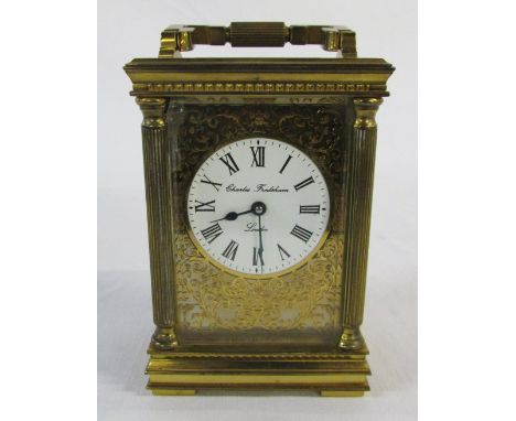 Brass carriage clock signed Charles Frodsham London serial no 59 H 12 cm (excluding handle) (damage to front glass)