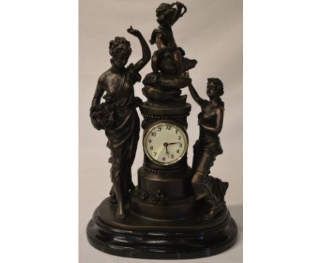 Large modern bronze effect mantle clock of classical style 