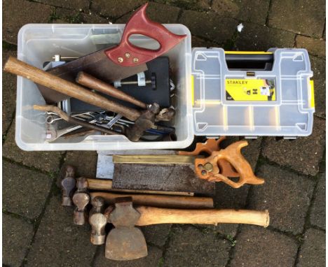 Various tools including hammers, saws, spanners etc