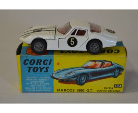 Corgi Toys Marcos 1800 GT with Volvo Engine (white with green stripes to bonnet) No 324 with box