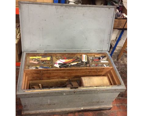 19th century carpenters chest with a large quantity of old tools