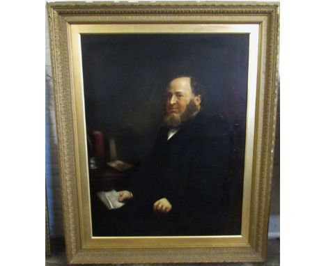 Large gilt framed oil on canvas portrait of a Victorian gentleman  116 cm x 143 cm