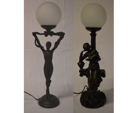 2 bronze effect figural table lamps