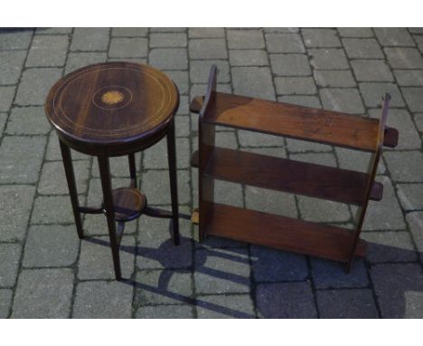 Pegged wall shelf & small Edwardian occasional table/plant stand