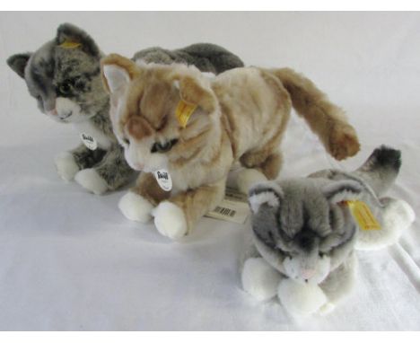 3 Steiff cats - Kitty Katze 22 and 25 and Mizzy Katzo 25 blond