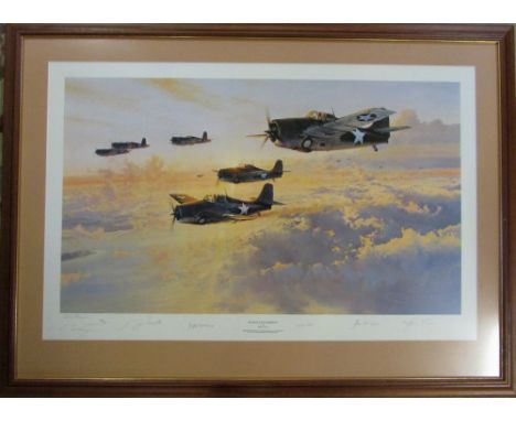 Limited edition Artist Proof print no 112/125 by Robert Taylor 'In Galiant Company' signed by 5 pilots inc Bob Galer and Jose