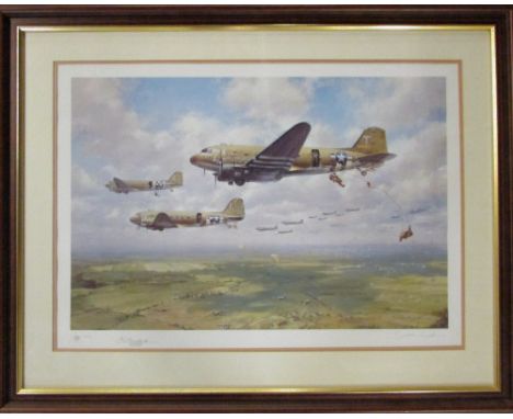 Limited edition print by John Young 'A bold leap - The red berets drop on Arnhem' signed and numbered in pencil 89/495 and si