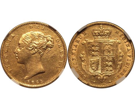 UNITED KINGDOM. Victoria, 1837-1901. Gold half-sovereign, 1862. London. First small young head of Victoria facing left, hair 