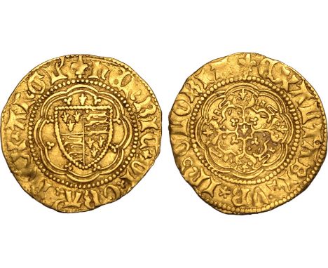 ENGLAND. Henry VI, 1422-61, 1470-71. Gold quarter-noble, ND (1422-1461). Tower (London) mint. Annulet issue, Obv: HENRIC DI G