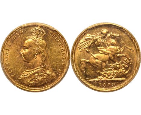 AUSTRALIA. Victoria, 1837-1901. Gold sovereign, 1889 M. Melbourne. First Legend. Jubilee bust left, J.E.B. with angled J full