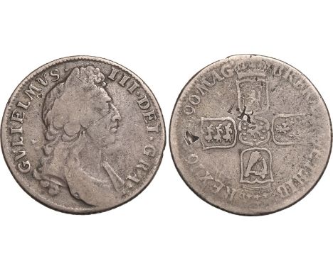 ENGLAND. William III, 1694-1702. Silver shilling, 1696. London. First laureate and draped bust of William III right, legend a