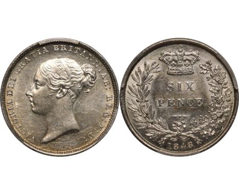 UNITED KINGDOM. Victoria, 1837-1901. Silver sixpence, 1848. Royal Mint. Overdate 1848/6. First young head of Queen Victoria f