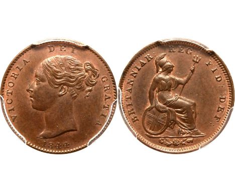 UNITED KINGDOM. Victoria, 1837-1901. Copper 1/3 farthing, 1844. Royal Mint (Tower Hill). First uncrowned portrait ('Young Hea