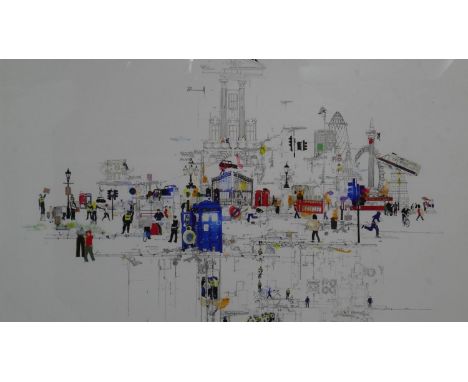 Laura Jordan, coloured lithograph, Run Riot Run, 37 from an edition of 50. H.113 W.113cm 