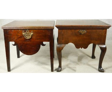 A Georgian mahogany commode stool on cabriole supports and a similar stool on square tapering supports. H.48 W.52 D.42cm 