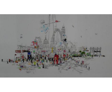 Laura Jordan, coloured lithograph, Crazy Town London, 2 from an edition of 20, signed and numbered with artist's impressed ma