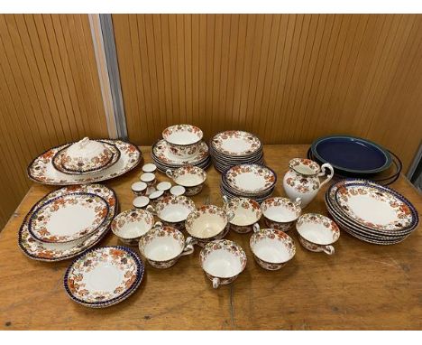 A late 19thc quantity of china includes teacups and saucers, teacups measure 6x10cm, egg cups, side plates, ashet's, all with