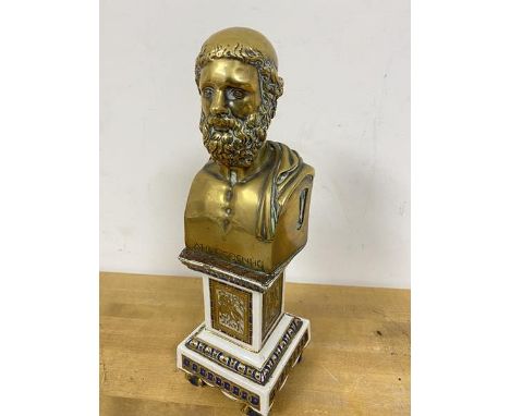 A Grand Tour style figure of Greek Philosopher on a ceramic pedestal base (26cm)