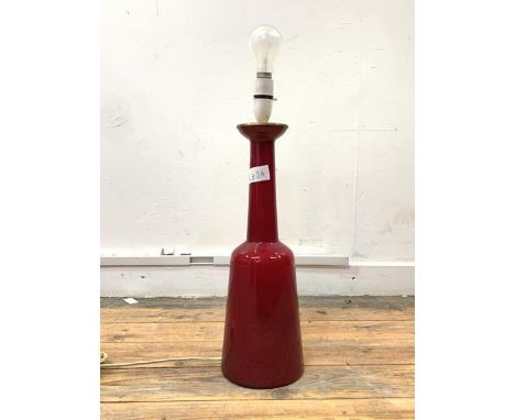 A Vintage red glass table lamp, Danish, by Kastrup Glas, H53cm (Excluding shade)