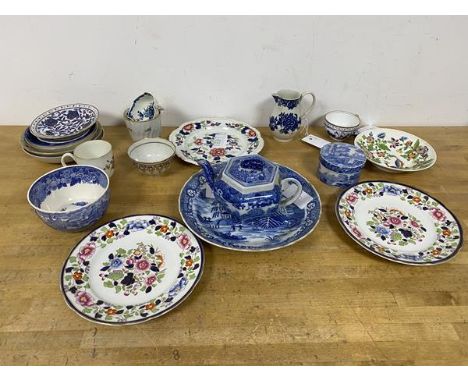 A mixed lot of china including a 19thc sparrow beak jug which measures 10cm high, a Wedgwood transfer printed bowl, Copeland 