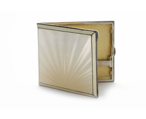 ART DECO SILVER AND CHAMPAGNE GUILLOCHE ENAMEL CIGARETTE CASEmaker Henry Clifford Davis, Birmingham 1938, lid with enamel, ba