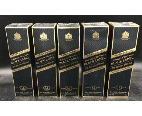 Five boxed bottles of Extra Special Johnnie Walker Black Label scotch whisky 12 years old. 