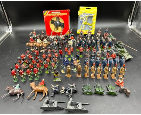 Collection of early lead painted toy soldiers etc vast majority by Britains together with Dinky tank and Corgi plane. 
