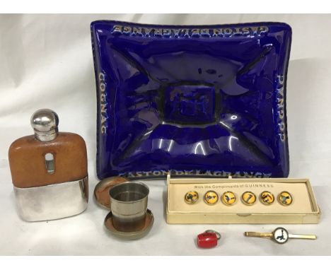 Miscellany to include a large blue ashtray 23cm x 19cm with lettering of Cognac on one side and Gaston de Lagrange on the oth