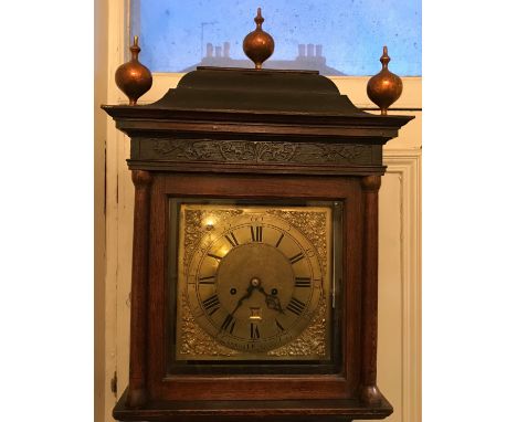 An 8 day oak longcase clock by John Hall of Beverley with brass face. 220 h x 43 w x 28cm d. 