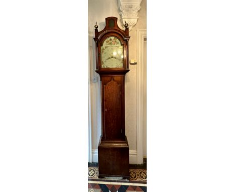 An oak 8 day longcase clock with painted face by C.W. Holborn, South Cave. 220 h x 47cm w. 