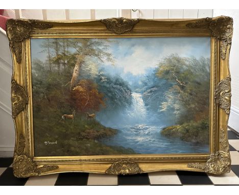 A large gilt framed painting signed by the artist R. Danford picture size 60 x 90cm with another large painting. Unsigned 60 