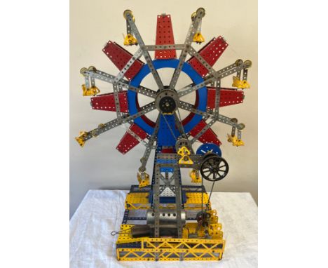 A Meccano window display model of a steam engine Ferris wheel approx. dimensions 71cm h x 54cm w x  33cm d. 
