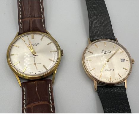 Two gentleman's wristwatches to include a J.W. Benson of London manual gold plated watch C1965 on a brown leather strap and a