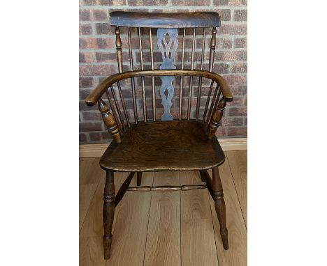 Ash elm unusual comb back Windsor chair 94h x 55cm w. 