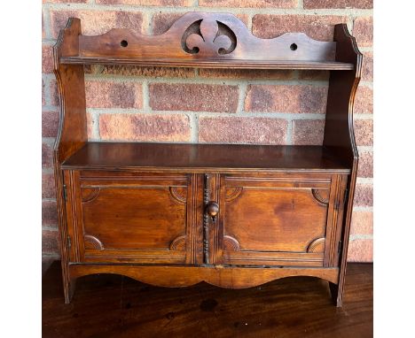 Edwardian walnut hanging cupboard shelf 57w x 58h x 16cm d. 