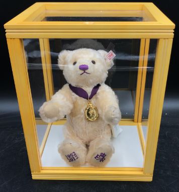 A Steiff George Memories Bear, to commemorative the Golden Jubilee 1952-2012 of Her Majesty Queen Elizabeth II, in presentati
