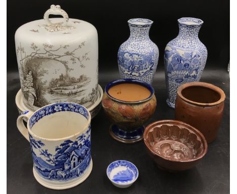 A miscellany of ceramics to include a pair of modern Wm. Adams blue and white vases based on an early English design in the C