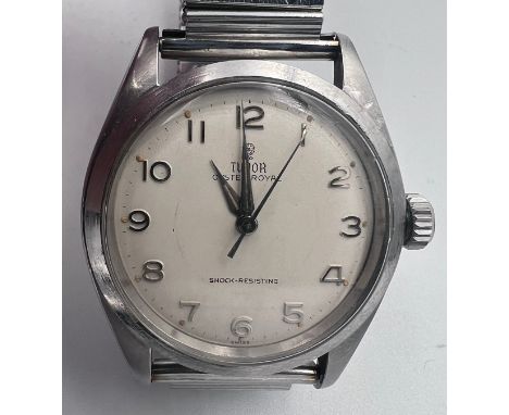 A gentleman's Tudor Oyster Royal wristwatch on expanding stainless steel bracelet. Case 34mm. Rolex crown and case. Stamped t