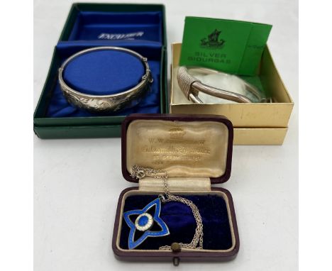 Hallmarked silver bangle in original presentation box, Birmingham 1972, white metal bangle in original box, weight 50gm and s