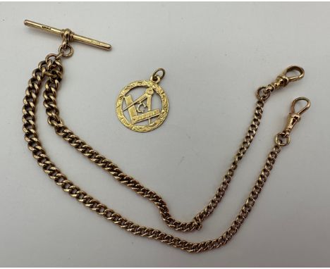 A 9ct gold fob watch chain and a 9ct gold medallion. Total weight 30.5gms. 