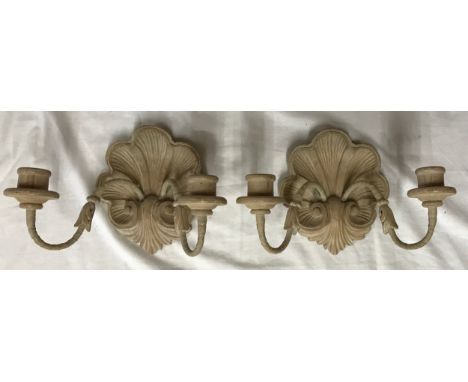 Pair of double wooden candle sconces in a shell design 19cm h x 16cm w by Douglas Brickwood, Specialist Architectural Wood Ca