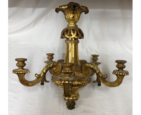 A Gilded carved wooden 5 branch central light fitting 57cm h x 61cm w. 
