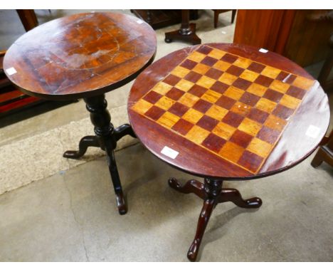 A mahogany tripod games table and one other tripod table 