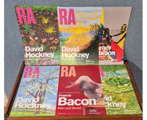 A set of four David Hockney Royal Academy exhibition posters, The Arrival of Spring, Normandy 2020 and a Francis Bacon exhibi