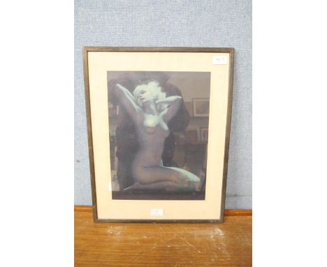 A 1940's Earl Moran calender girl pin up nude print of an early Marilyn Monroe, framed 