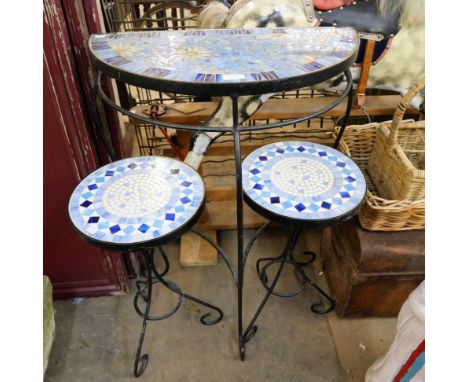Three mosaic top garden tables 
