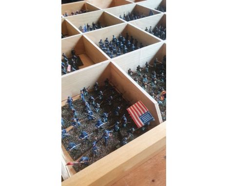 A large tray of Union infantry regiments 1/72nd scale or equivalent, plastic, with a large tray of Union Artillery and cavila