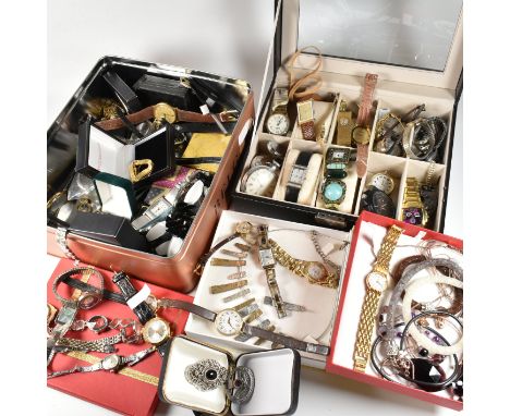 A collection of vintage and later costume jewellery and watches. The lot to include necklaces, brooches, earrings and bracele